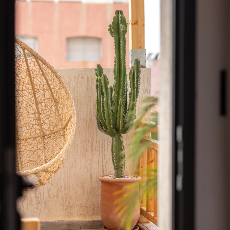 Private balcony with sea view at surf hostel in Imsouane Morocco